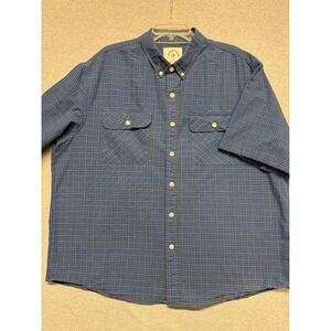 Dubinik Mens Blue Green Plaid Short Sleeve Button Down Shirt 2XL Cotton Pockets